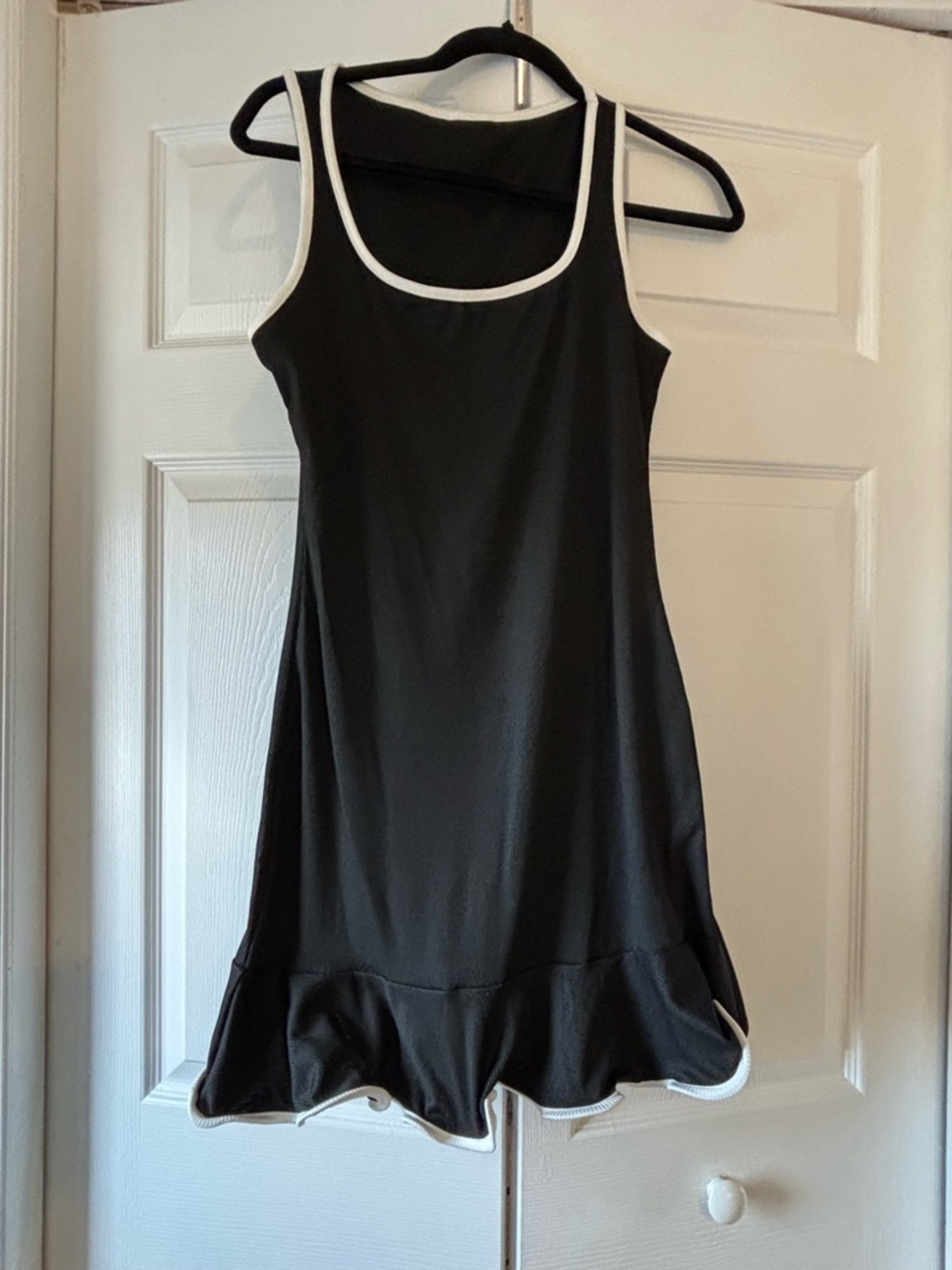 SHEIN Black Ribbed Tank Dress with White ribbon along bottom